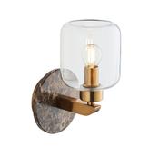 stylish single glass wall light in brass with brown marble plate - Stillorgan Decor