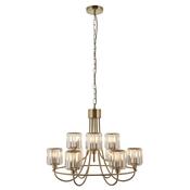 sophisticated 9 light tiered pendant light with glass shades antique brass - Stillorgan Decor