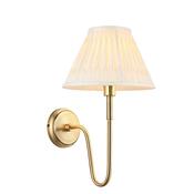 elegant antique brass curved arm wall light with double pinch pleat shade - Stillorgan Decor image