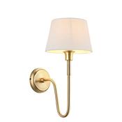 elegant antique brass curved arm wall light with tapered fabric shade - Stillorgan Decor image