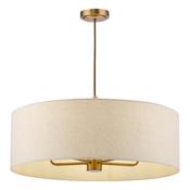 understated matt bronze five light pendant with natural linen drum shade - Stillorgan Decor image