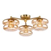 natural brass three light flush ceiling light with amber dimpled glass - Stillorgan Decor image