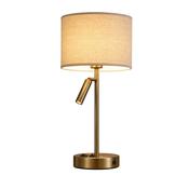 versatile antique brass table lamp with oatmeal shade &amp; reading light - Stillorgan Decor image
