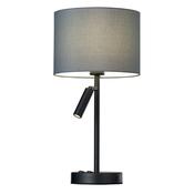 black table lamp with grey fabric shade &amp; reading light - Stillorgan Decor image