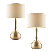 elegant soft brass twin pack table lamps with taupe fabric shades - Stillorgan Decor image