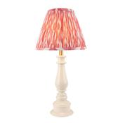 elegant almond white table lamp with coral pink ikat pleated shade - Stillorgan Decor image