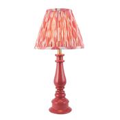 elegant pink clay table lamp with coral pink ikat pleated shade - Stillorgan Decor image