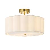 elegant brushed aged brass two light flush ceiling light with vintage white fluted shade - Stillorgan Decor image