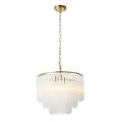 luxurious brushed aged brass three light pendant with ribbed glass tubes - Stillorgan Decor image