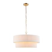 elegant brushed brass five light tiered pendant with cream cotton shade - Stillorgan Decor image
