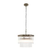 elegant antique brass three light pendant with decorative clear class rods - Stillorgan Decor image