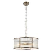 elegant antique brass five light pendant with scalloped ribbed glass shades - Stillorgan Decor image