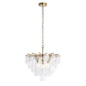 striking brushed aged brass three light pendant with textured glass discs - Stillorgan Decor image