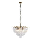 striking brushed aged brass five light pendant with textured glass discs - Stillorgan Decor