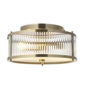 elegant antique brass two light bathroom flush ceiling light ip44 with ribbed glass - Stillorgan Decor image