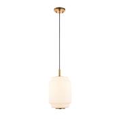 brushed aged brass pendant light with long opal ribbed glass - Stillorgan Decor image