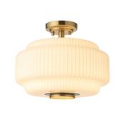 brushed aged brass flush ceiling light with opal ribbed glass - Stillorgan Decor image