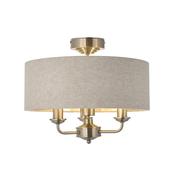 timeless brushed chrome three light flush ceiling light with natural linen shades - Stillorgan Decor image