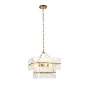 striking aged brass 4 light pendant with clear textured glass - Stillorgan Decor image