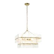 striking aged brass 6 light pendant with clear textured glass - Stillorgan Decor image