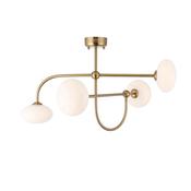 striking brushed aged brass four light semi flush ceiling light with opal glass - Stillorgan Decor image