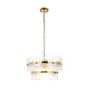 sculptural brushed aged brass three light pendant with textured glass - Stillorgan Decor image