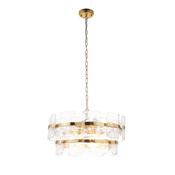 statement brushed aged brass six light pendant with textured glass - Stillorgan Decor image