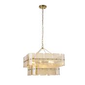 elegant aged brass 6 light pendant with champagne textured glass - Stillorgan Decor image