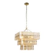 elegant aged brass 10 light pendant with champagne textured glass - Stillorgan Decor image
