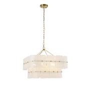 refined aged brass 6 light pendant with white textured glass - Stillorgan Decor image