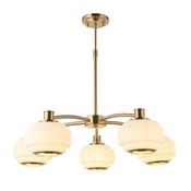 brushed aged brass five light pendant with opal ribbed glass - Stillorgan Decor image