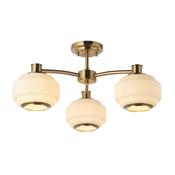 refined aged brass three light semi flush ceiling light with opal ribbed glass - Stillorgan Decor image