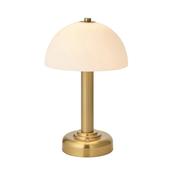 elegant warm brass rechargeable table lamp with matt opal glass - Stillorgan Decor image