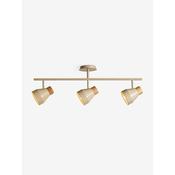 made.com albert cream and natural wood three light linear bar ceiling light - Stillorgan Decor image