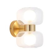striking warm brass two light wall light with opal glass shades - Stillorgan Decor