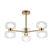 striking warm brass six light semi flush ceiling light with clear and frosted glass - Stillorgan Decor image