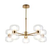striking warm brass ten light pendant with clear and frosted glass shades - Stillorgan Decor image