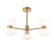 striking warm brass six light semi flush ceiling light with opal glass shades - Stillorgan Decor image