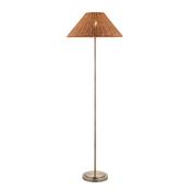 natural antique brass floor lamp with warm brown rattan shade - Stillorgan Decor image