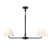 elegant matt black two light linear pendant with vintage white scalloped shades - Stillorgan Decor image