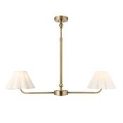 elegant antique brass two light linear pendant with vintage white scalloped shades - Stillorgan Decor image