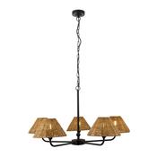 striking warm brown rattan five light pendant with matt black frame - Stillorgan Decor image