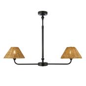 timeless warm brown rattan two light linear pendant with matt black frame - Stillorgan Decor image