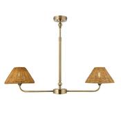 timeless antique brass two light linear pendant with handcrafted rattan shades - Stillorgan Decor image