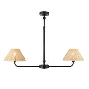 timeless natural rattan two light linear pendant with matt black frame - Stillorgan Decor image