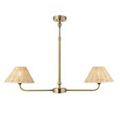 timeless antique brass two light linear pendant with natural rattan shades - Stillorgan Decor image