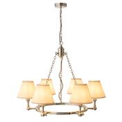 elegant bright nickel six light pendant with vintage white cotton mix shade - Stillorgan Decor image
