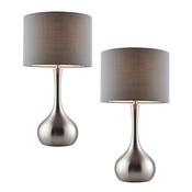 elegant satin nickel twin pack table lamps with dark grey fabric shades - Stillorgan Decor image