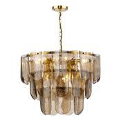 natural brass nine light chandelier with layered tea smoked glass - Stillorgan Decor