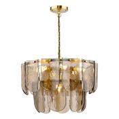 natural brass seven light chandelier with layered tea smoked glass - Stillorgan Decor image